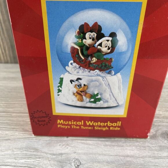 Enesco Disney Snow Globe Musical Mickey & Minnie Pluto Sledding Christmas - Picture 7 of 16